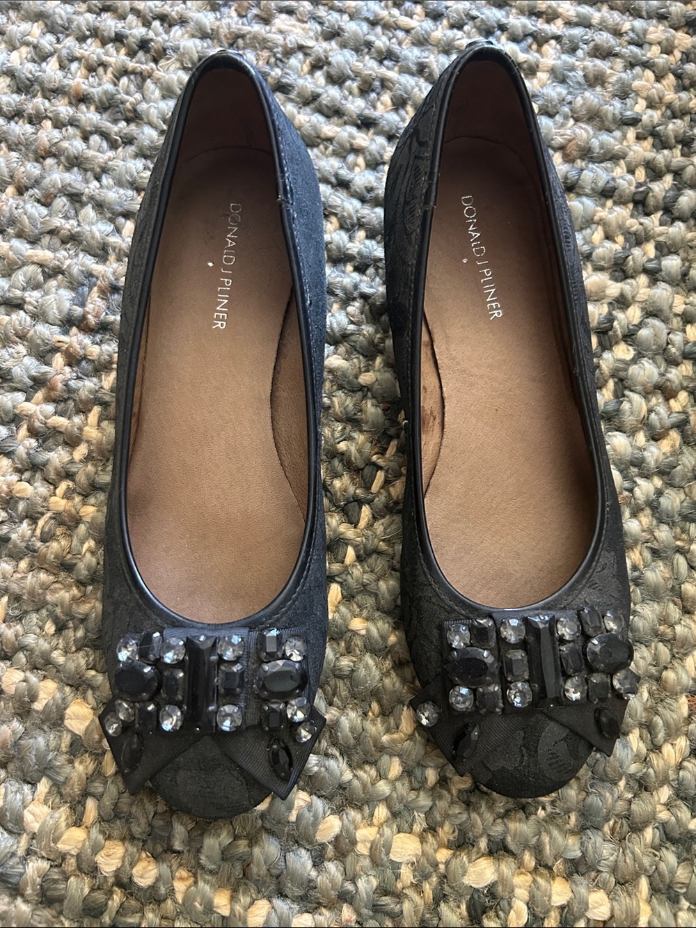 Donald J. Pliner Black Embellished Round-Toe Low Wedge